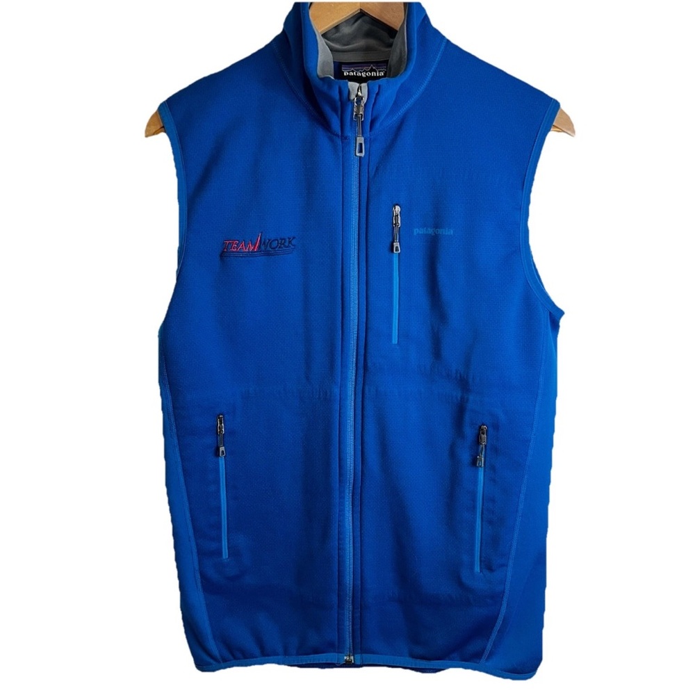 Patagonia Men’s Piton Blue Hybrid Polartec Fleece Vest  Size M USA “Teamwork”